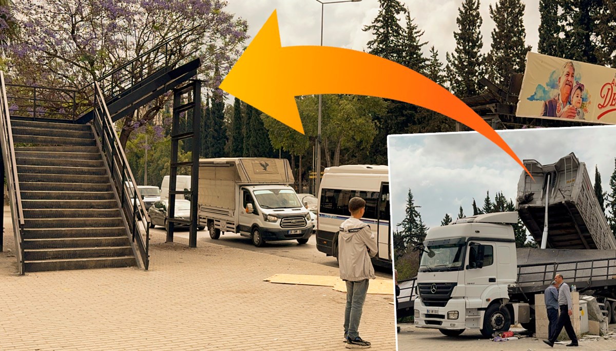 Adana'da TIR üst geçidi yıktı