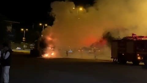 Seyir halindeki TIR alev alev yandı