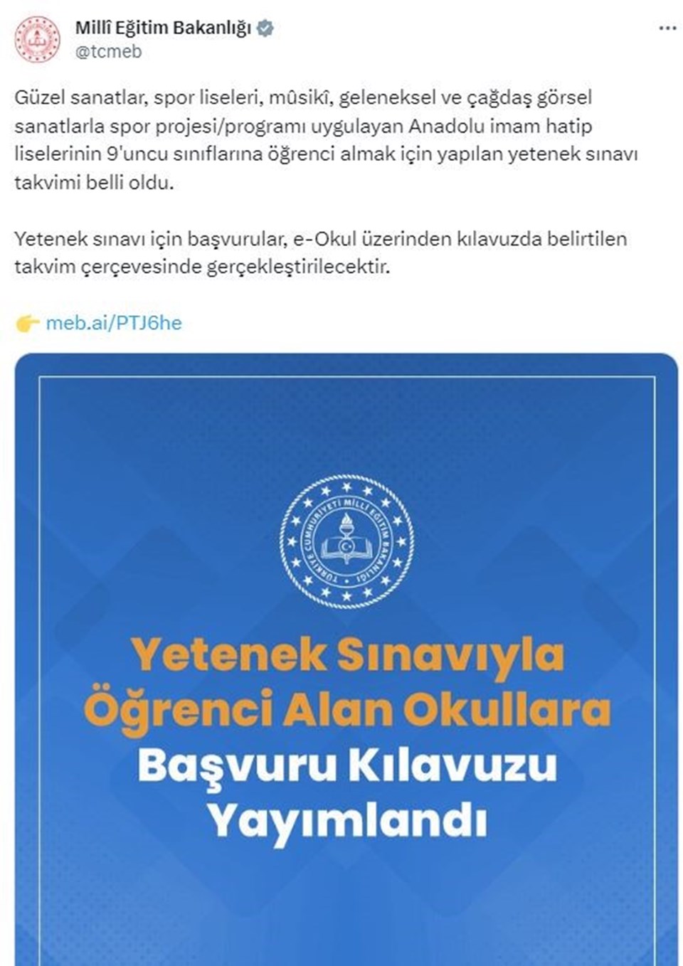 Yetenek Sınavıyla Öğrenci Alan Okullara Başvuru Kılavuzu Yayımlandı: Yetenek sınavı başvuruları ne zaman başlayacak? - 1