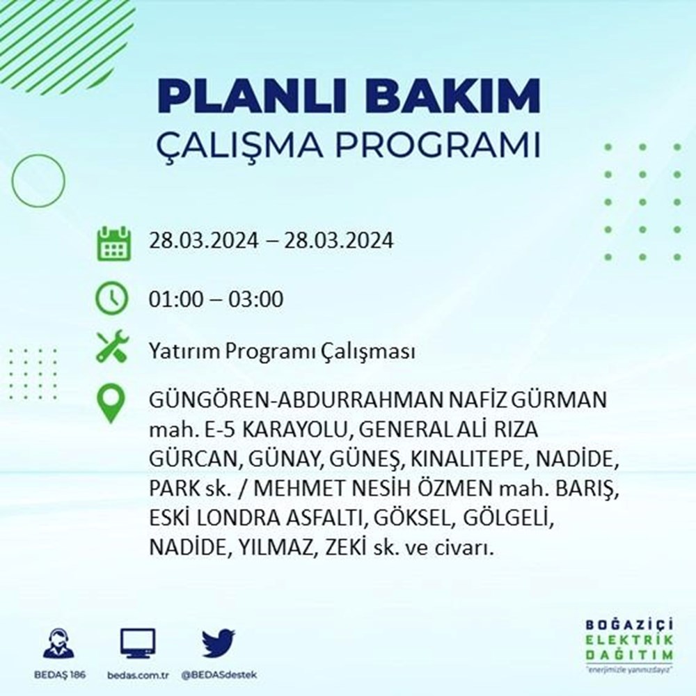 İstanbul'un 19 ilçesinde elektrik kesintisi: Elektrikler ne zaman gelecek? (28 Mart tarihli BEDAŞ kesinti programı) - 31
