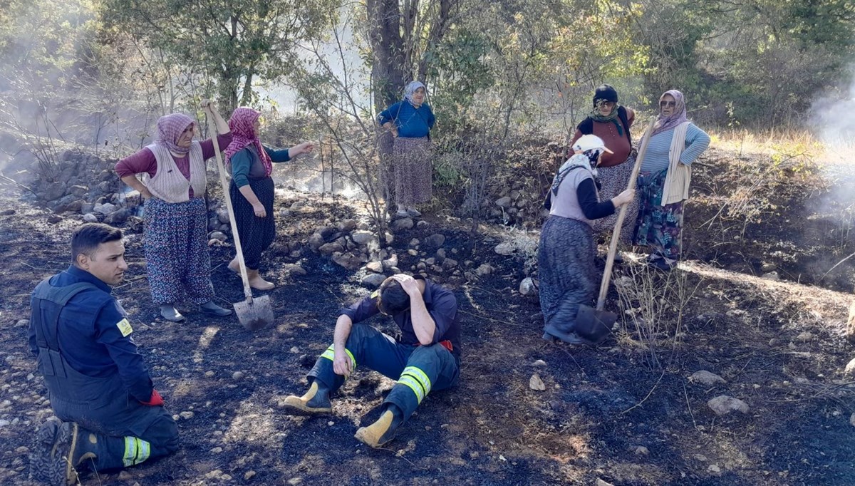 Kuru otlarla kaplı arazide korkutan yangın