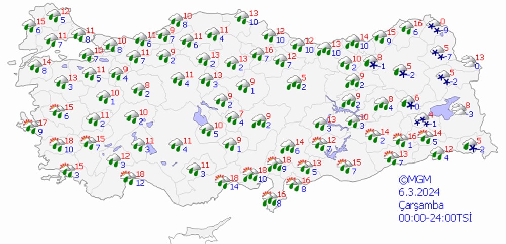 6 MART ÇARŞAMBA HAVA DURUMU