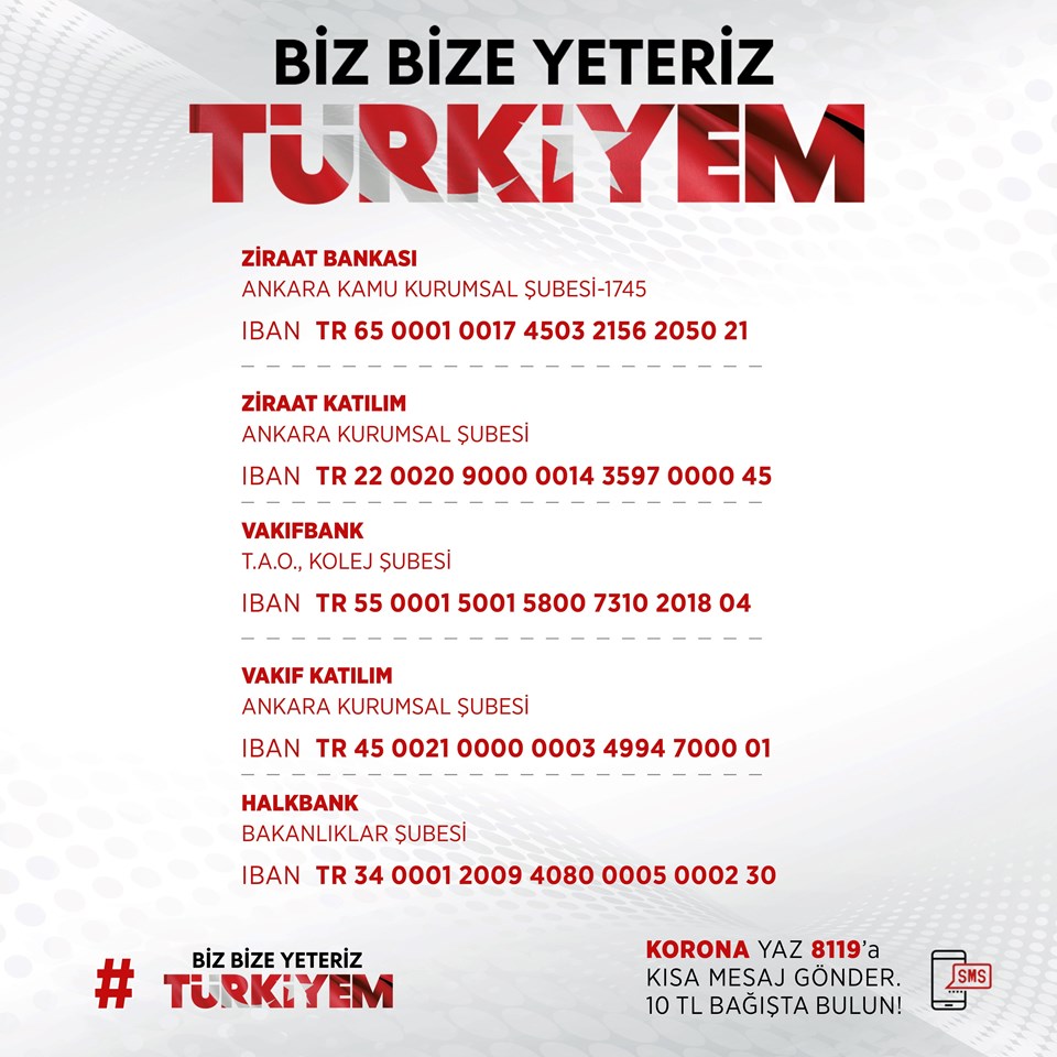 Milli Dayanışma Kampanyası hesap numaraları (#bizbizeyeteriz) - 1