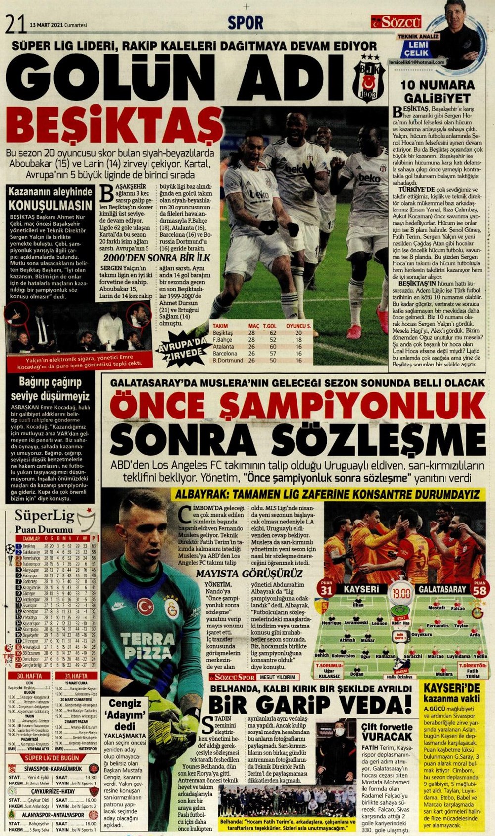Günün spor manşetleri (13 Mart 2021) - 18