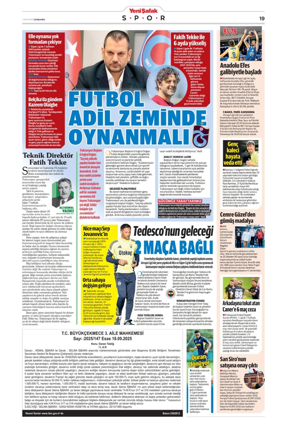 "Adı Aslan, işi destan" (1 Ekim 2025 spor manşetleri) - 20