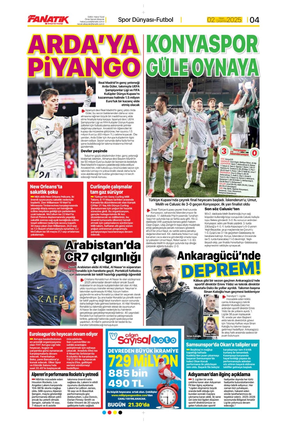 "Derbi bayramı" (2 Nisan 2025 spor manşetleri) - 13