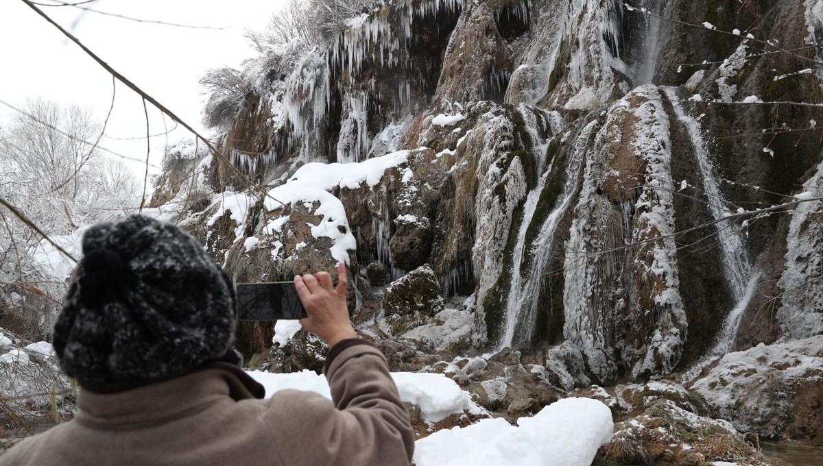 Erzincan'daki Girlevik Şelalesi'nde buz sarkıtları oluştu