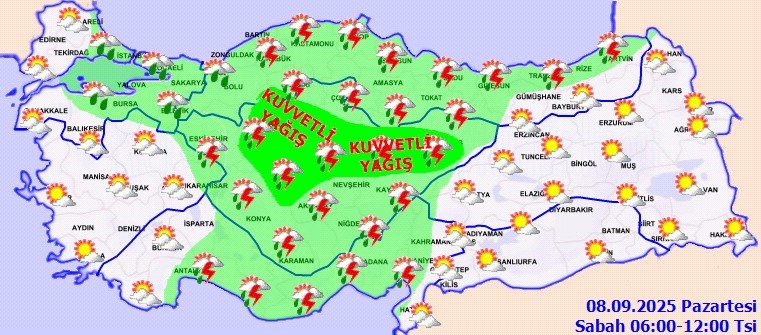 Bugün yurdun büyük bölümünde sağanak yağış bekleniyor.
