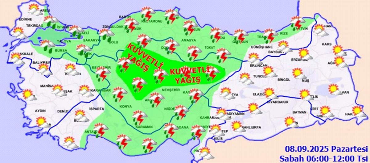 Bugün yurdun büyük bölümünde sağanak yağış bekleniyor. Bugün yurdun büyük bölümünde sağanak yağış bekleniyor.