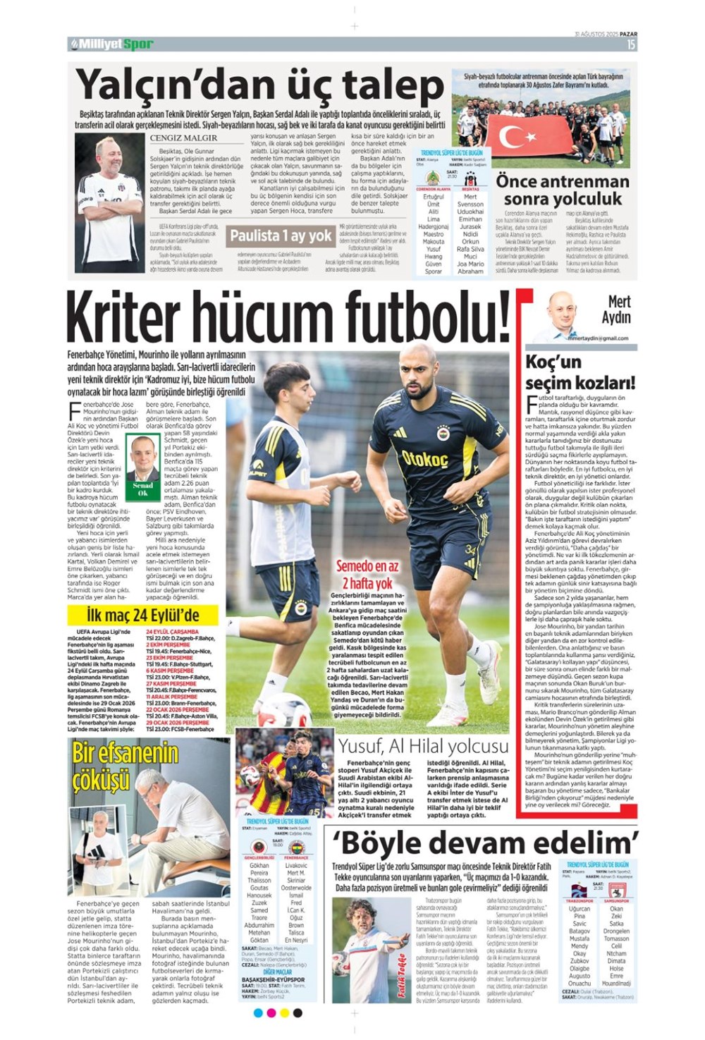 "Ya Kartal ya Schmidt" (31 Ağustos spor manşetleri) - 9