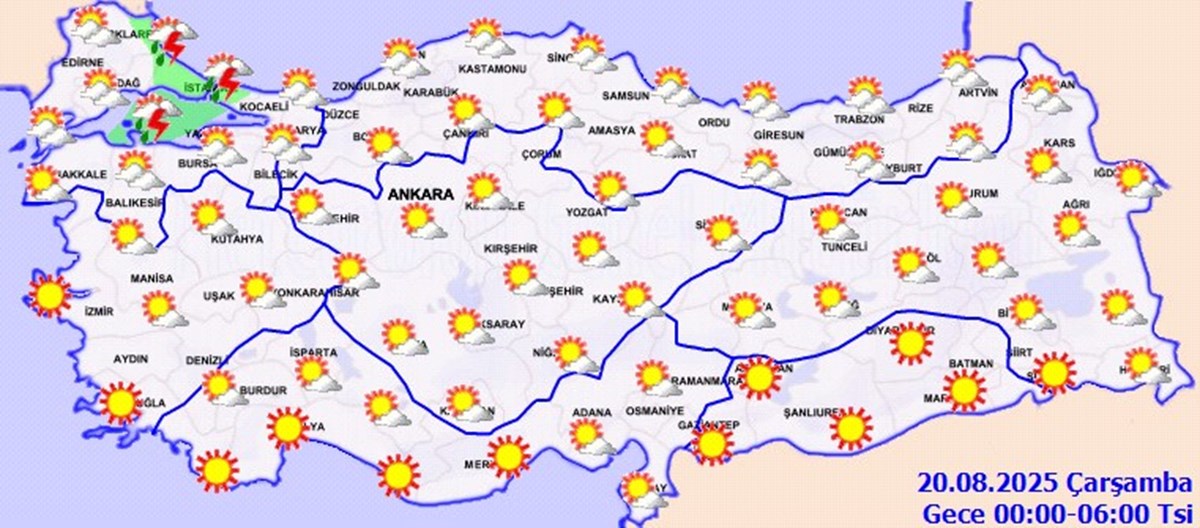 Meteoroloji Genel Müdürlüğü, gece 00.00 ile sabah 06.00 saatleri arasında İstanbul