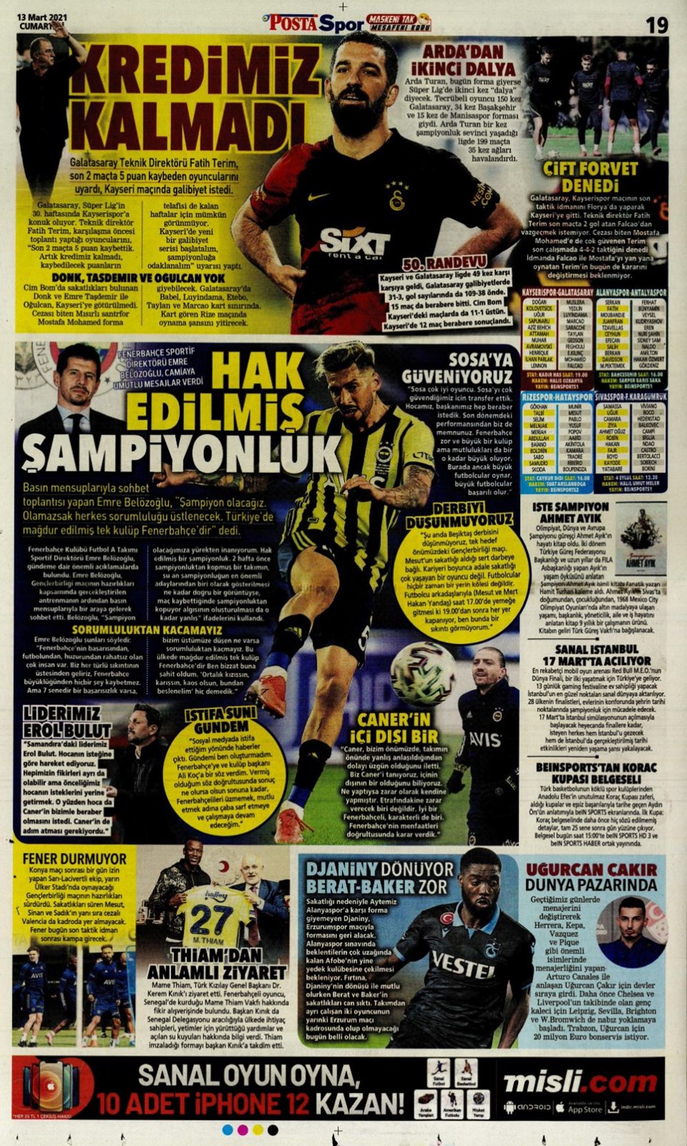 Günün spor manşetleri (13 Mart 2021) - 13