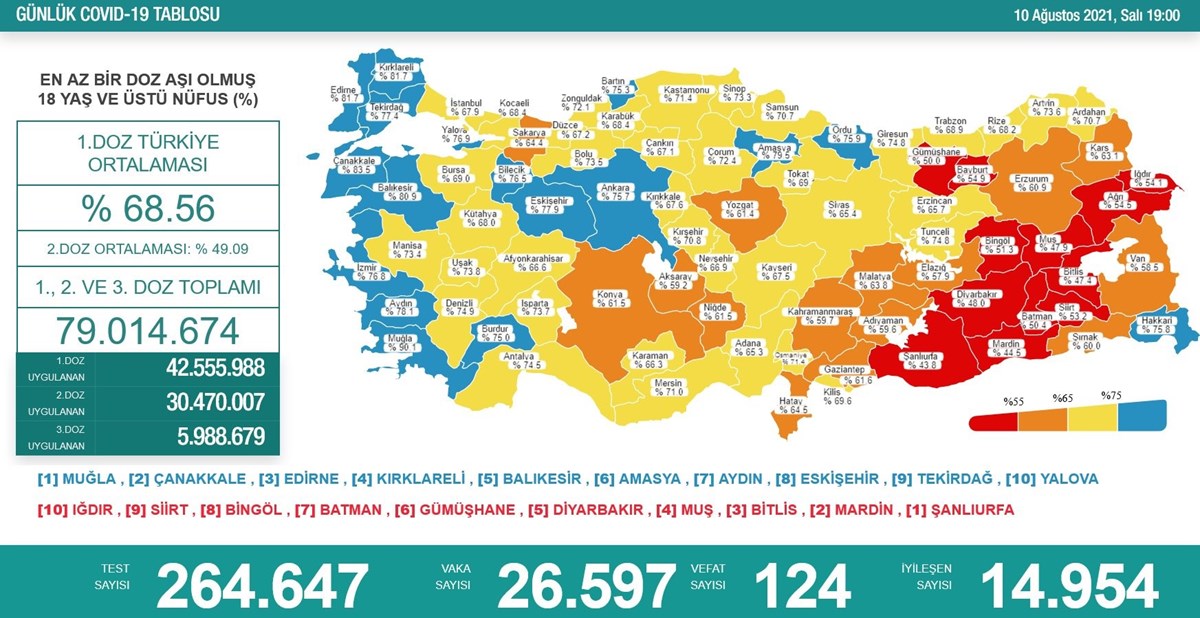 10 Ağustos 2021 corona virüs tablosu