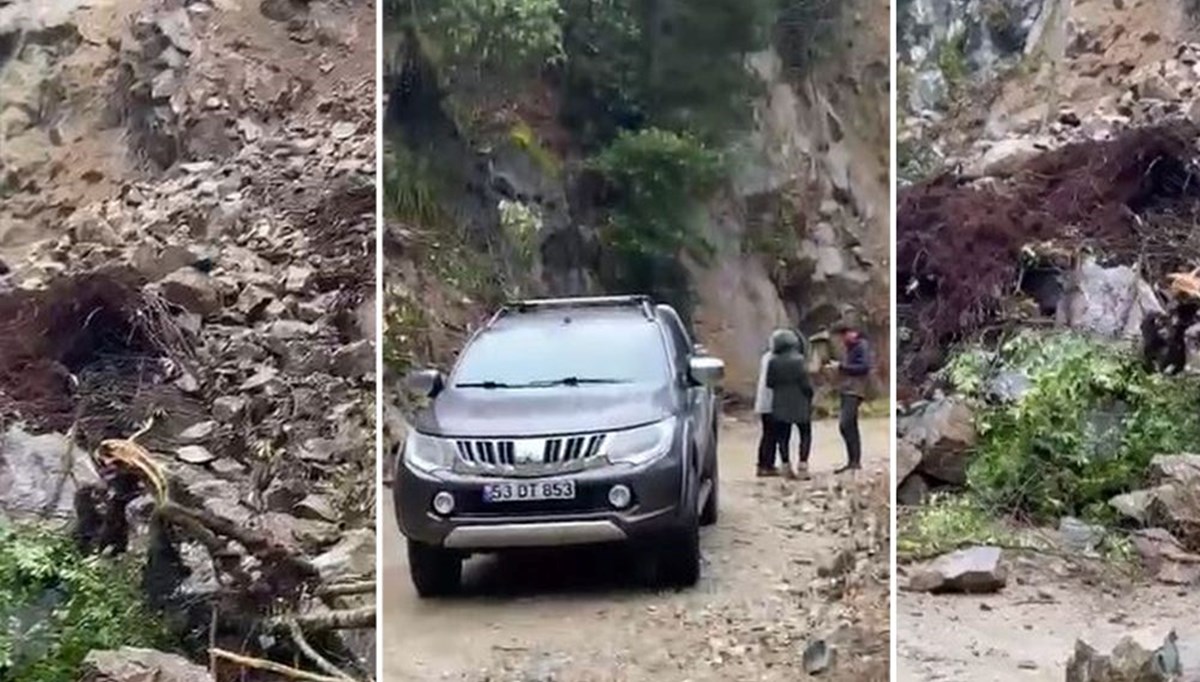 Rize’de heyelan yolu kapattı (Toprak altında kalmaktan son anda kurtuldular)