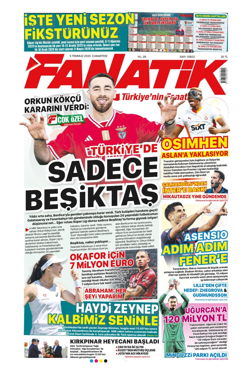 "Yine yeniden Mikautadze" (5 Temmuz 2025 spor manşetleri) - 1