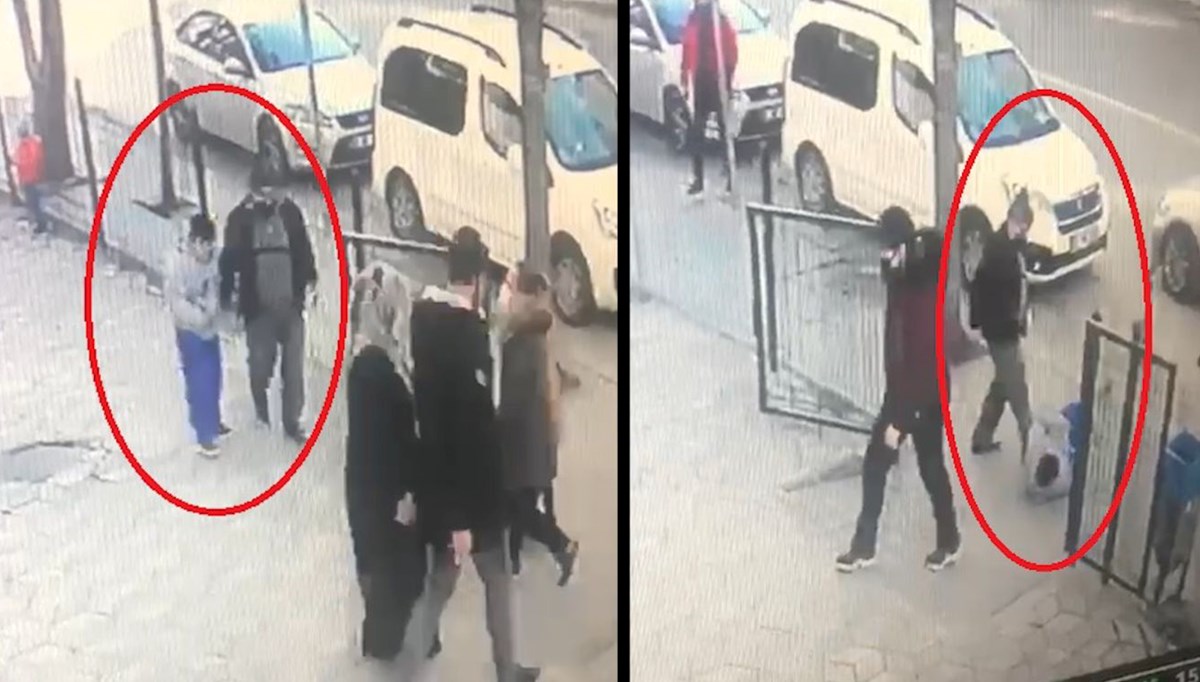 Yere düşen engelli oğluna tekme attı