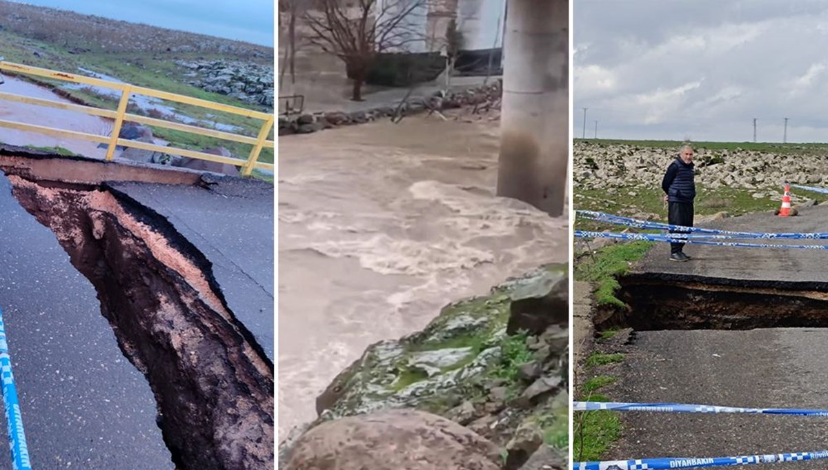 Diyarbakır’da şiddetli sağanak: Çay taştı, köprü yıkıldı