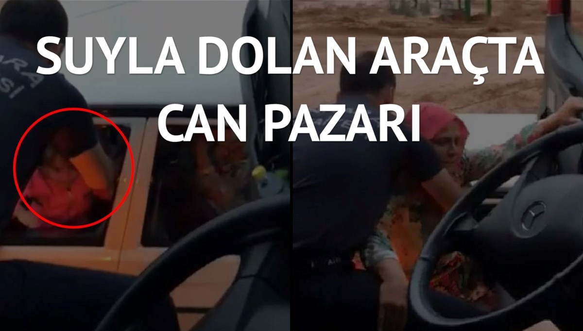 Ankara’da selde sürüklenen aile aracın camından kurtarıldı