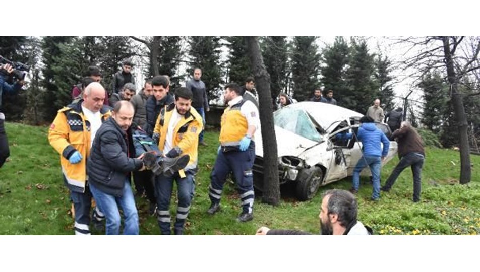 Kontrolden çıkan otomobil, yeşil alana uçtu
