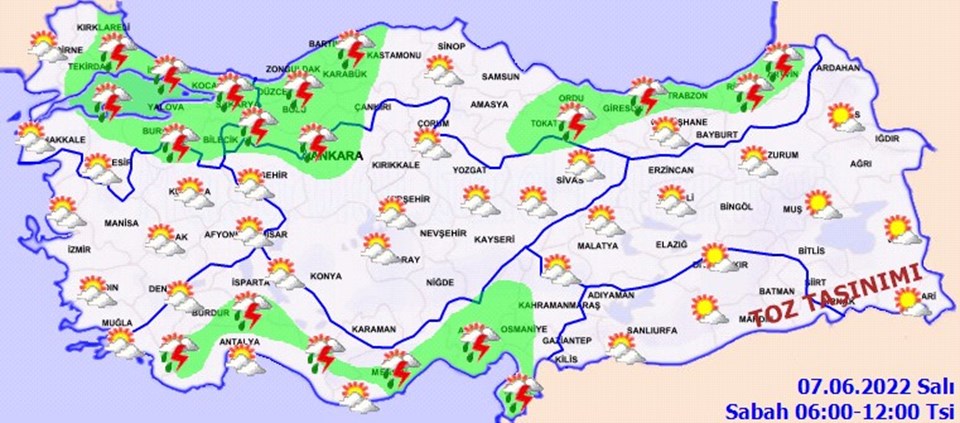 İstanbul, Ankara ve birçok il için sağanak yağış uyarısı (7 Haziran Salı hava durum raporu) - 1