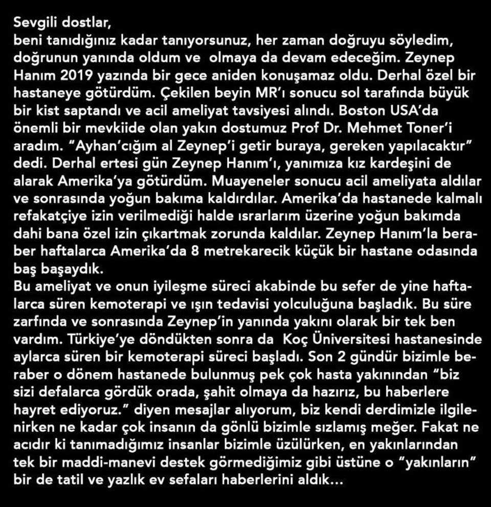 Hasta eşi Zeynep Sicimoğlu'nu terk ettiği iddia edilen Ayhan Sicimoğlu'ndan açıklama - 1