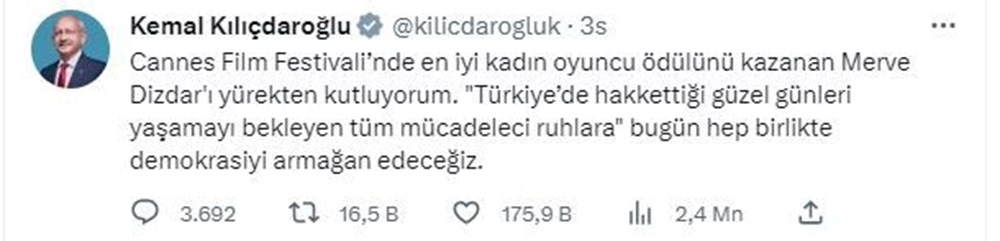 Cannes'dan ödülle dönen Merve Dizdar'a tebrik mesajları yağdı - 9