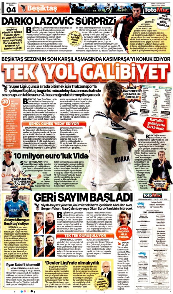 gunun spor mansetleri 24 mayis 2019 ntv