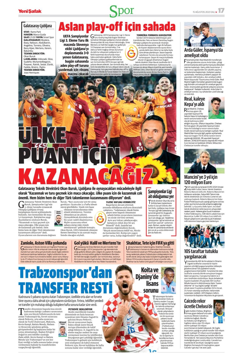 "Aslan'ın tur günü" | 15 Ağustos 2023 spor manşetleri - 18
