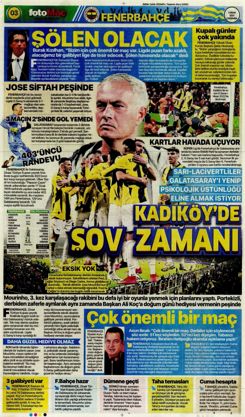 "Derbi bayramı" (2 Nisan 2025 spor manşetleri) - 3