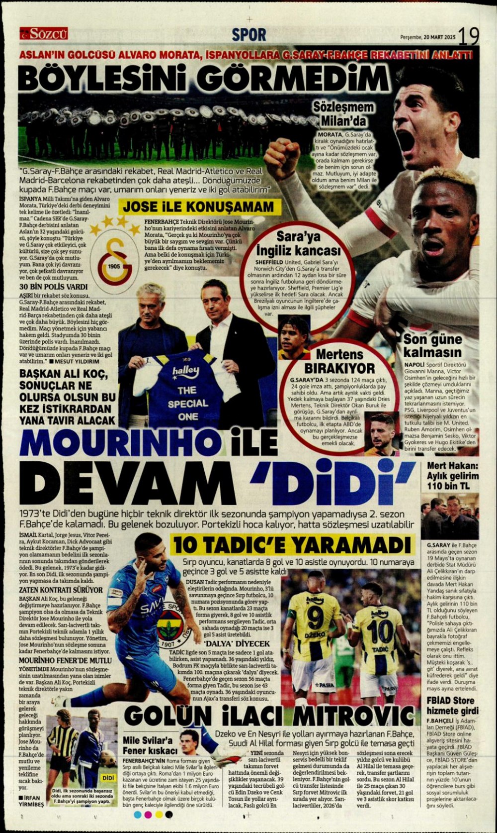 "Milliler avantaj peşinde" (20 Mart 2025 spor manşetleri) - 29