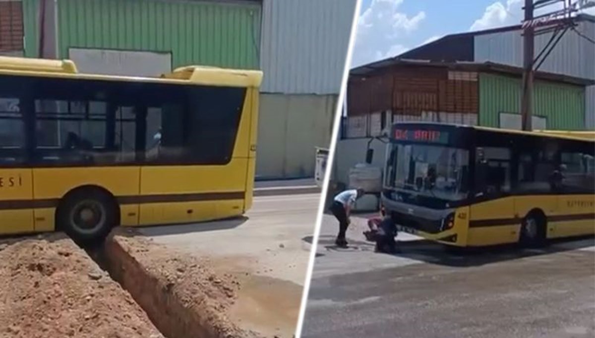 Halk otobüsü çukura saplandı: Yolcular tahliye edildi