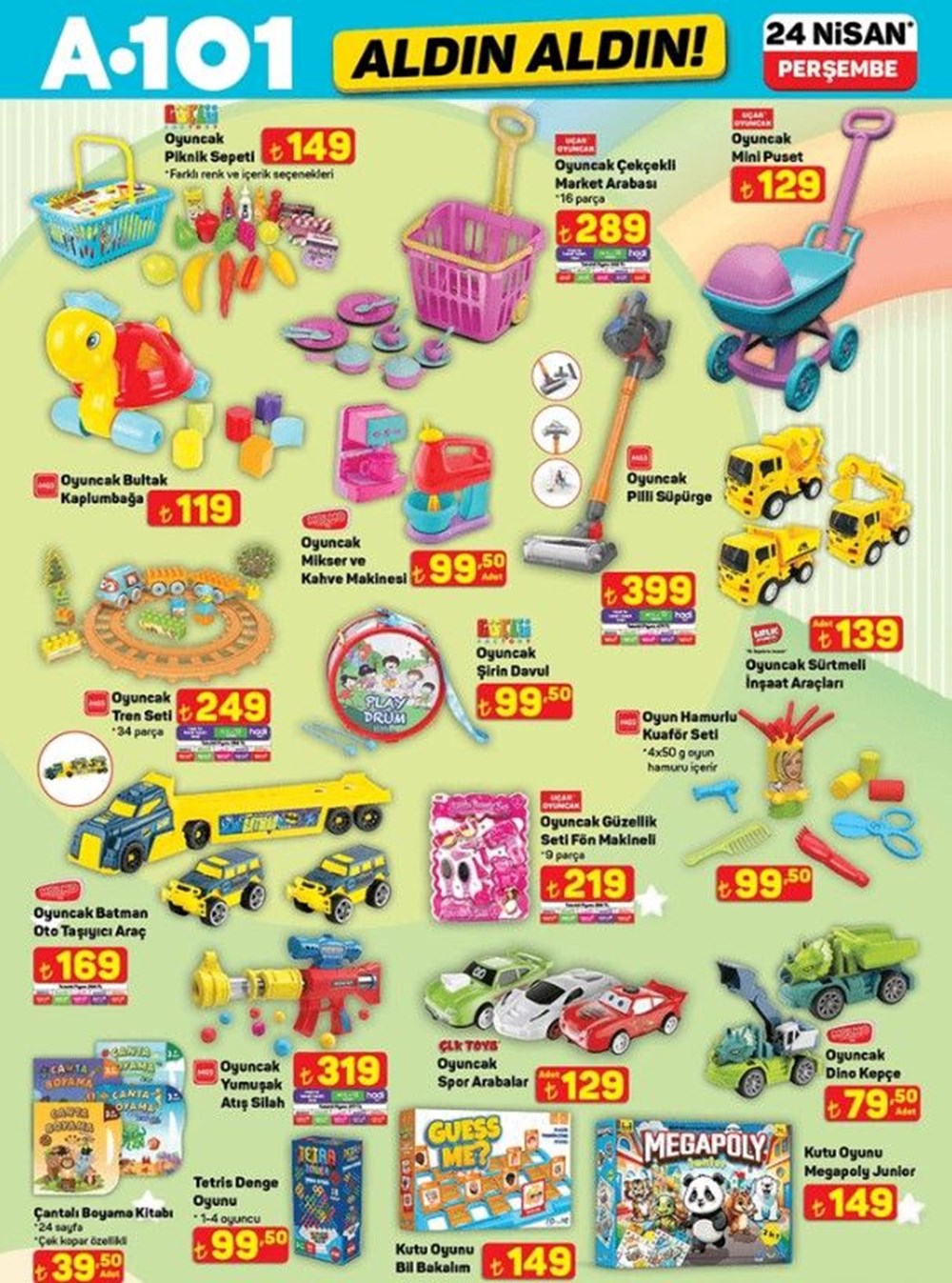 A101'de bu hafta yok yok! A101 aktüel katalog 24 Nisan: A101 marketlerde mesken gereçleri, beyaz eşya, dokuma eserleri, oyuncaklar, mobilya çeşitleri 84