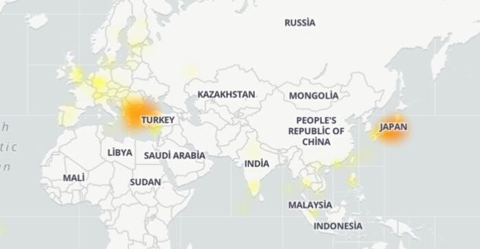Downdetector verilerine göre, sorunun en yoğun yaşandığı ülkeler Türkiye ve Japonya.