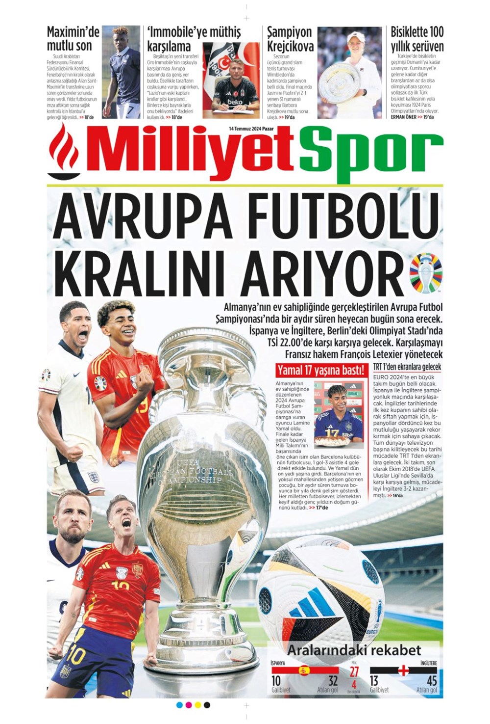 "Devlerle yarışa girdi: Hedef Felix" (14 Temmuz 2024 spor manşetleri) - 19