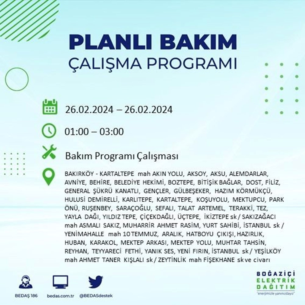 İstanbul'un 19 ilçesinde elektrik kesintisi: Elektrikler ne zaman gelecek? (26 Şubat BEDAŞ kesinti programı) - 18