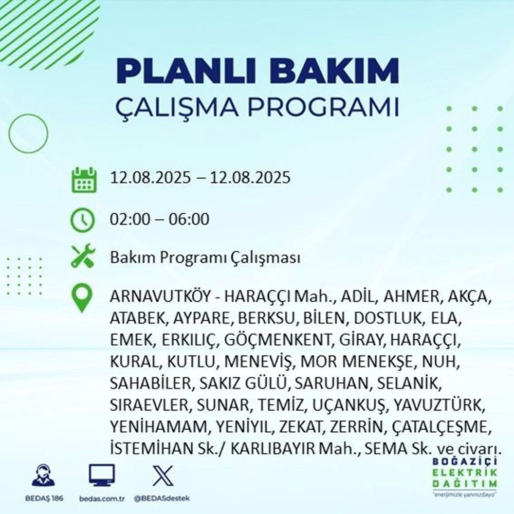 12-13 Ağustos İstanbul elektrik kesintisi: Silivri, Sultangazi, Kağıthane, Sarıyer! İstanbul'da elektrikler ne zaman, saat kaçta gelecek? İstanbul'un 23 ilçesinde elektrik kesintisi: Elektrikler ne zaman gelecek? 12 Ağustos BEDAŞ kesinti programı - 10