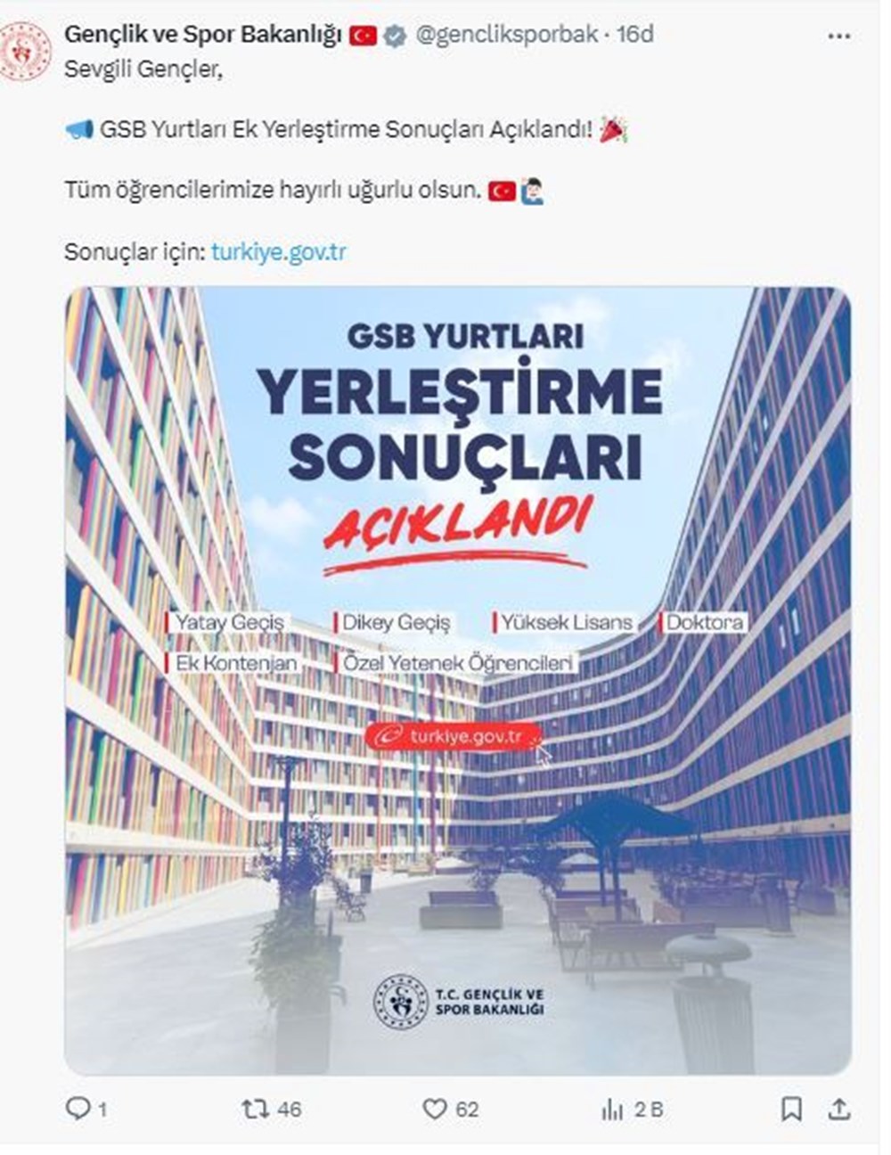 KYK ek yurt başvuru sonuçları açıklandı (GSB Yurtları Ek Yerleştirme Sonucu sorgulama ekranı) - 2