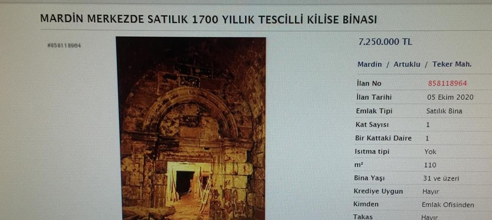 Mardin'de tarihi kilise 7 milyon 250 bin liraya satışta - 1