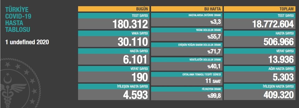 1 Aralık 2020 corona virüs tablosu: 190 can kaybı, 30 bin 110 yeni vaka - 1