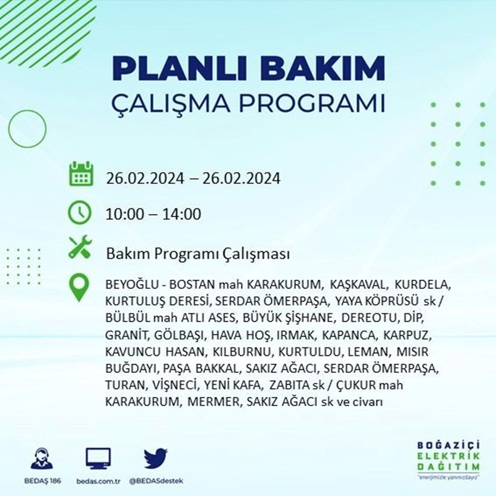 İstanbul'un 19 ilçesinde elektrik kesintisi: Elektrikler ne zaman gelecek? (26 Şubat BEDAŞ kesinti programı) - 31