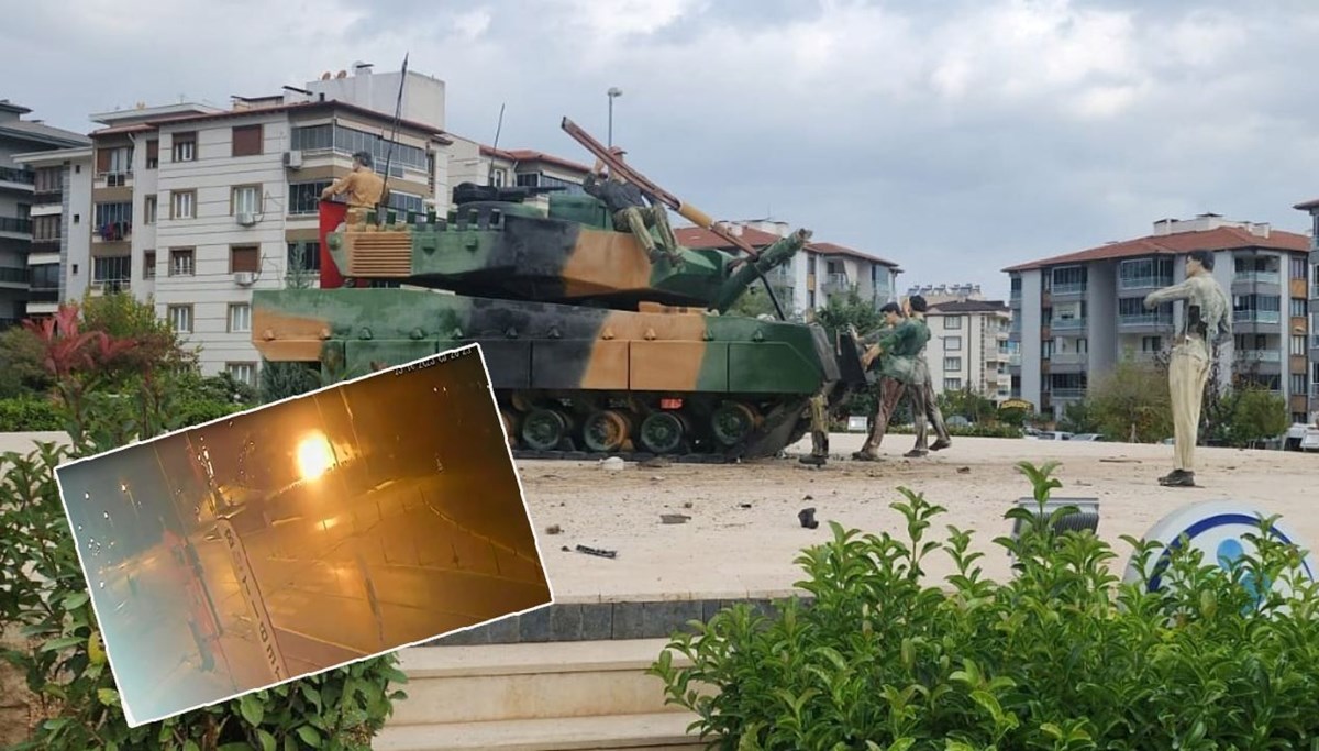 Tank anıtına çarpan otomobil takla attı Tank anıtına çarpan otomobil takla attı