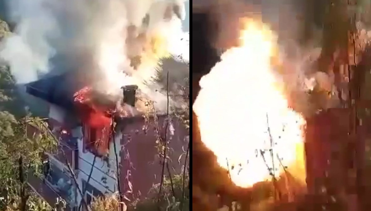 Bir kişinin öldüğü yangında patlama anı