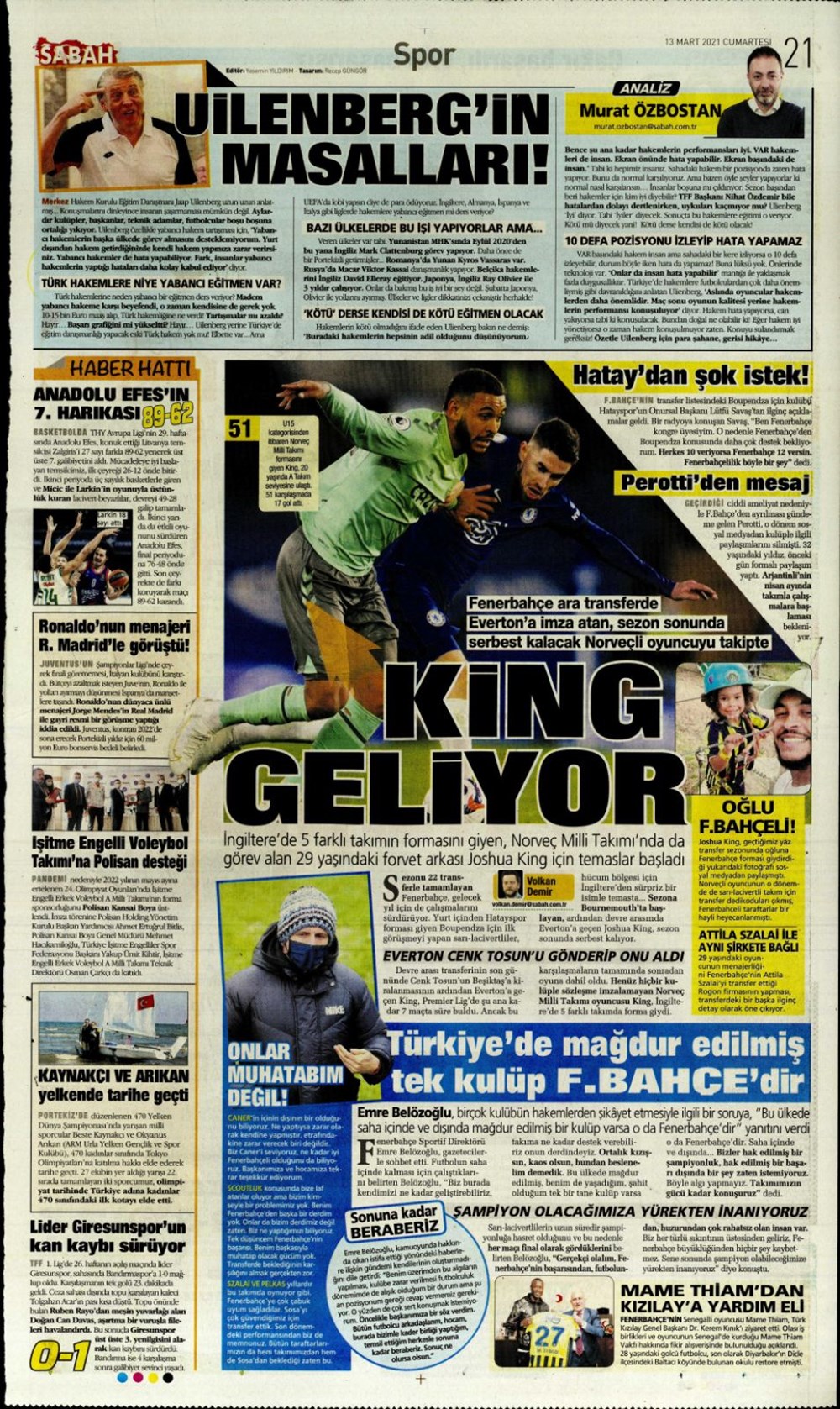 Günün spor manşetleri (13 Mart 2021) - 15