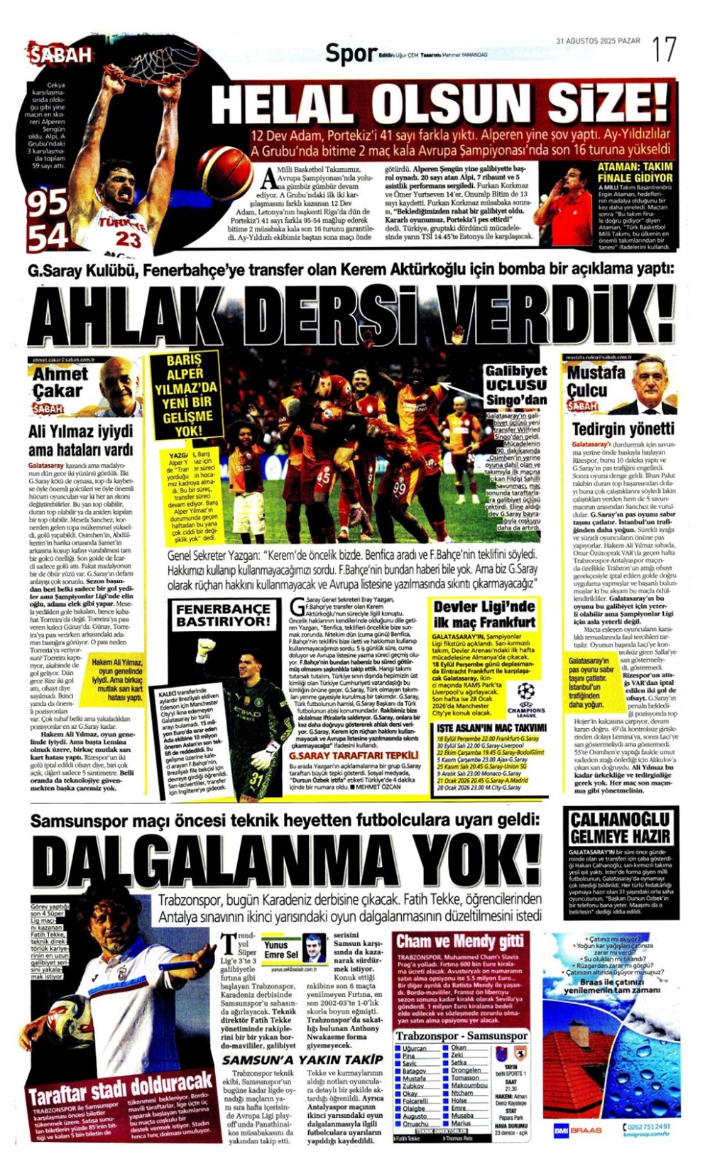 "Ya Kartal ya Schmidt" (31 Ağustos spor manşetleri) - 16