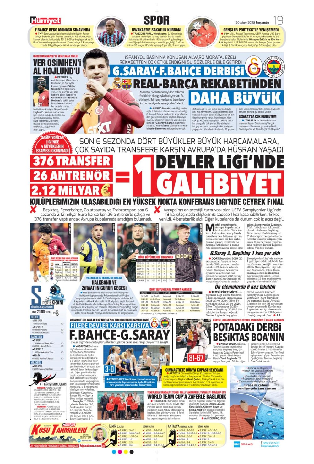 "Milliler avantaj peşinde" (20 Mart 2025 spor manşetleri) - 18