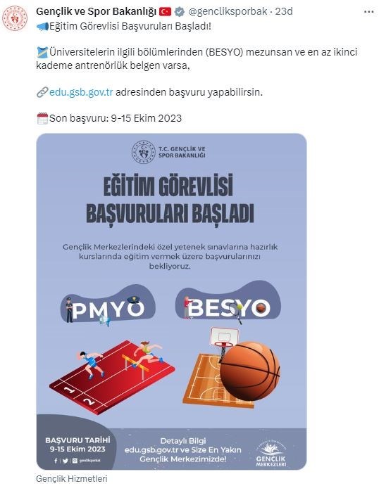 GSB (Gençlik Ve Spor Bakanlığı) Duyurdu: Eğitim Görevlisi Başvuruları ...