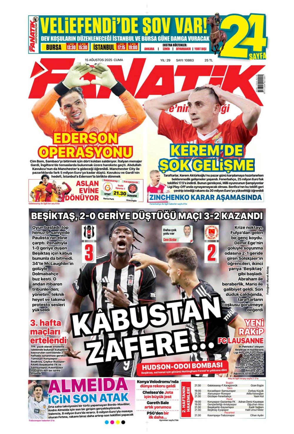 "Kabustan zafere" (15 Ağustos spor manşetleri) - 1