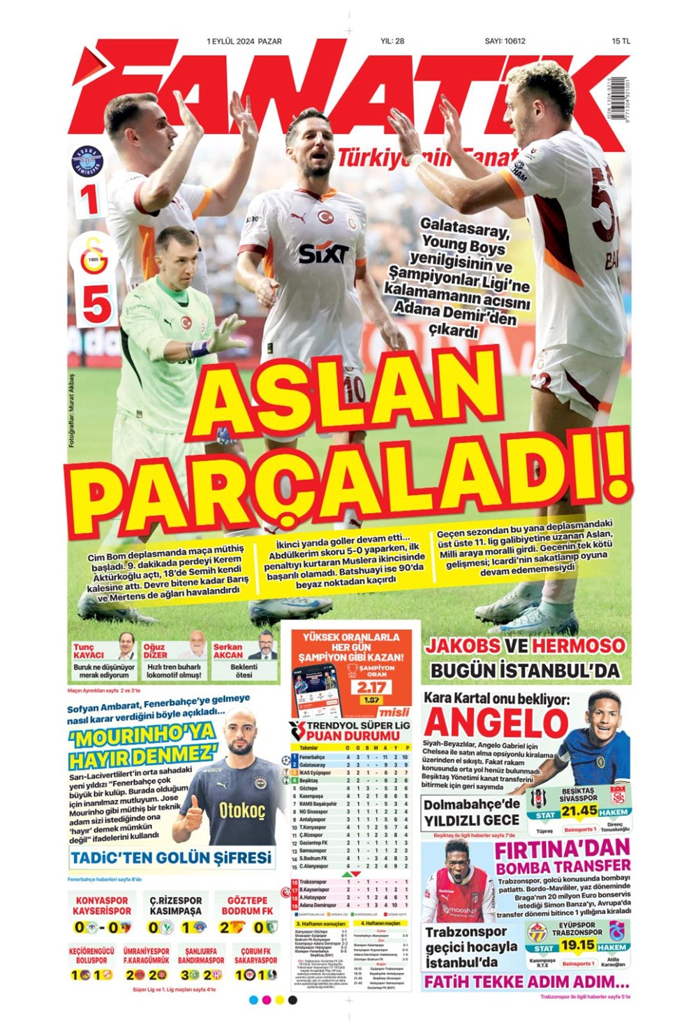 "Mourinho'ya 'Hayır' denmez" (1 Eylül 2024 spor manşetleri) - 1