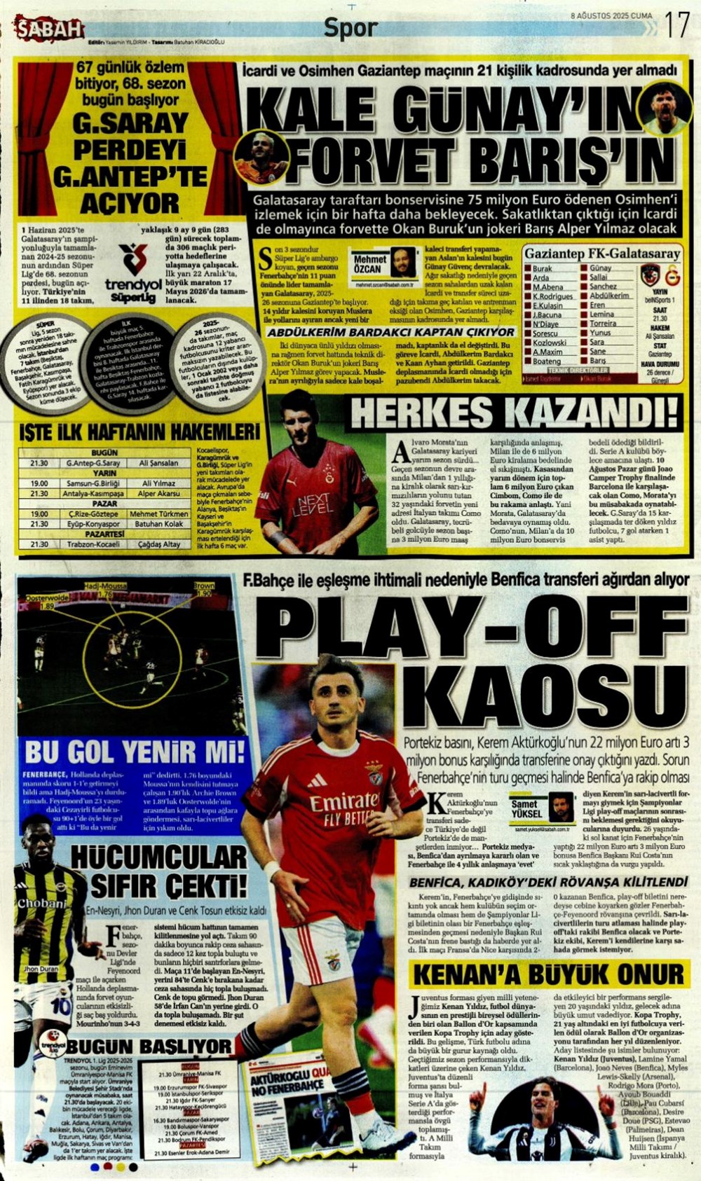 "Gidenin yeri dolmadı" (8 Ağustos spor manşetleri) - 15