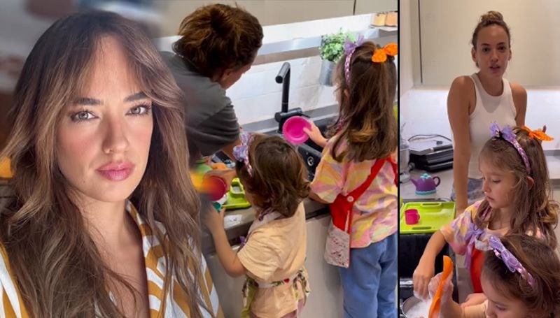 Seda Bakan kızlarıyla mutfakta: Bulaşık yıkamayı öğreniyoruz